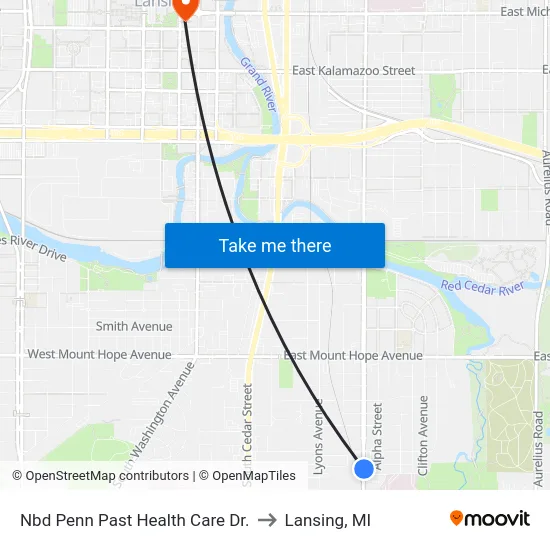 Nbd Penn Past Health Care Dr. to Lansing, MI map