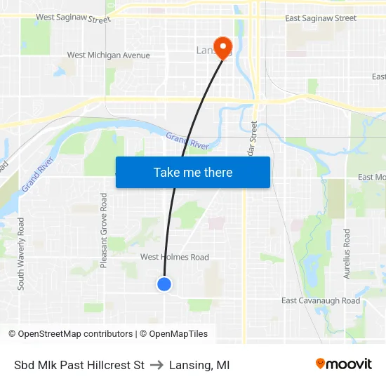 Sbd Mlk Past Hillcrest St to Lansing, MI map