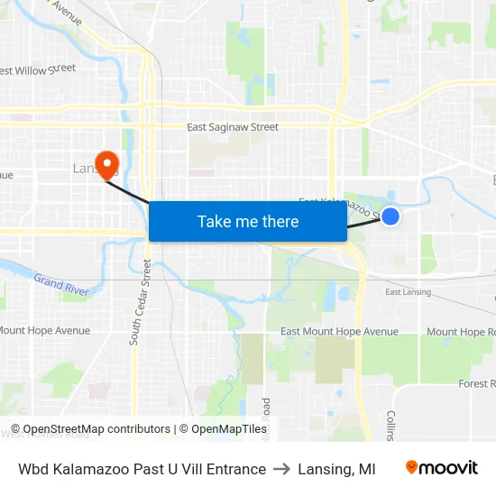 Wbd Kalamazoo Past U Vill Entrance to Lansing, MI map