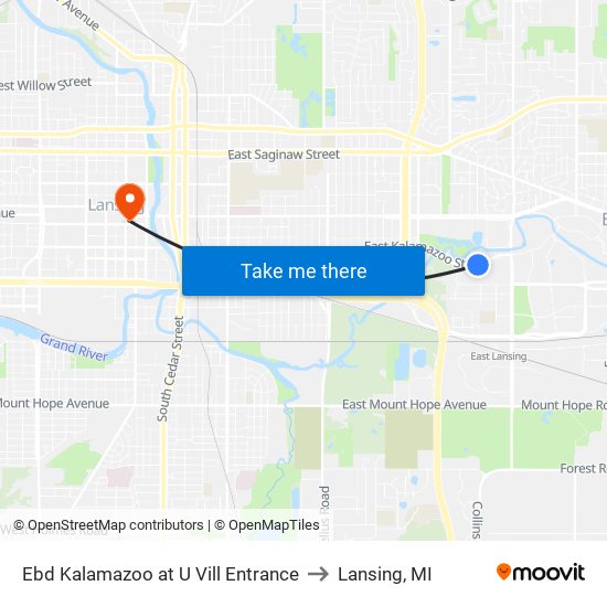 Ebd Kalamazoo at U Vill Entrance to Lansing, MI map