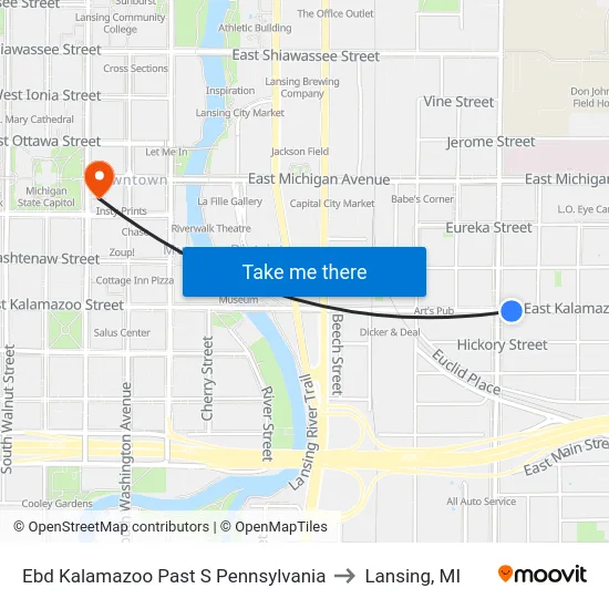 Ebd Kalamazoo Past S Pennsylvania to Lansing, MI map