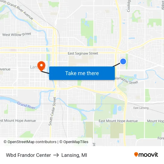Wbd Frandor Center to Lansing, MI map