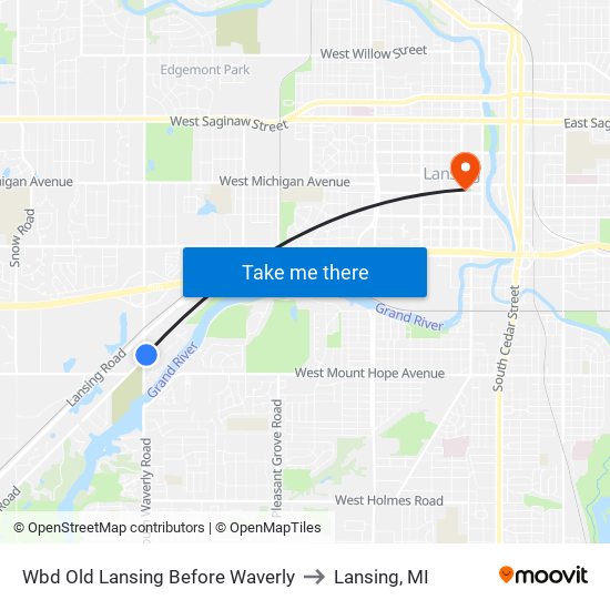 Wbd Old Lansing Before Waverly to Lansing, MI map