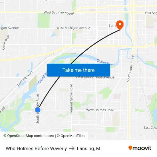 Wbd Holmes Before Waverly to Lansing, MI map