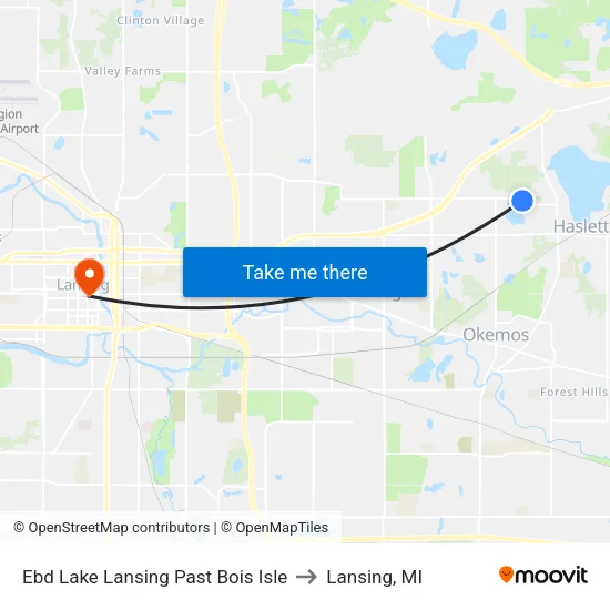 Ebd Lake Lansing Past Bois Isle to Lansing, MI map
