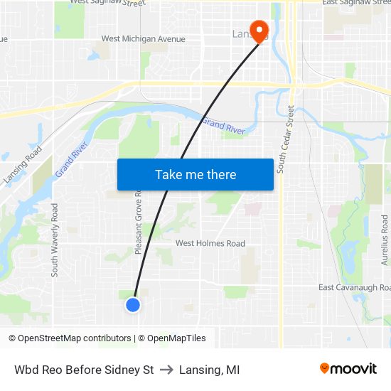 Wbd Reo Before Sidney St to Lansing, MI map