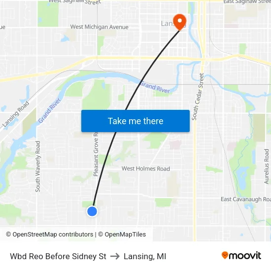 Wbd Reo Before Sidney St to Lansing, MI map