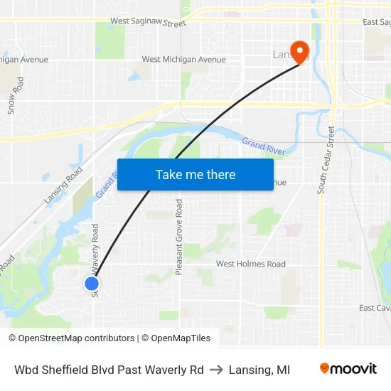 Wbd Sheffield Blvd Past Waverly Rd to Lansing, MI map