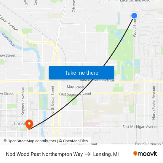 Nbd Wood Past Northampton Way to Lansing, MI map