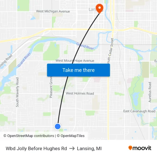 Wbd Jolly Before Hughes Rd to Lansing, MI map