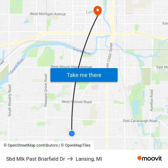 Sbd Mlk Past Briarfield Dr to Lansing, MI map
