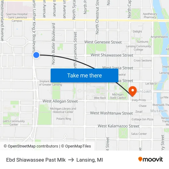 Ebd Shiawassee Past Mlk to Lansing, MI map