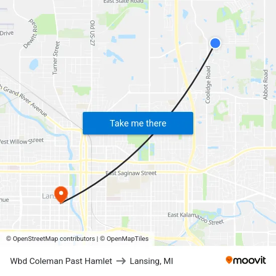 Wbd Coleman Past Hamlet to Lansing, MI map