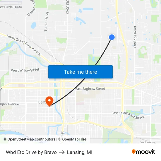 Wbd Etc Drive by Bravo to Lansing, MI map