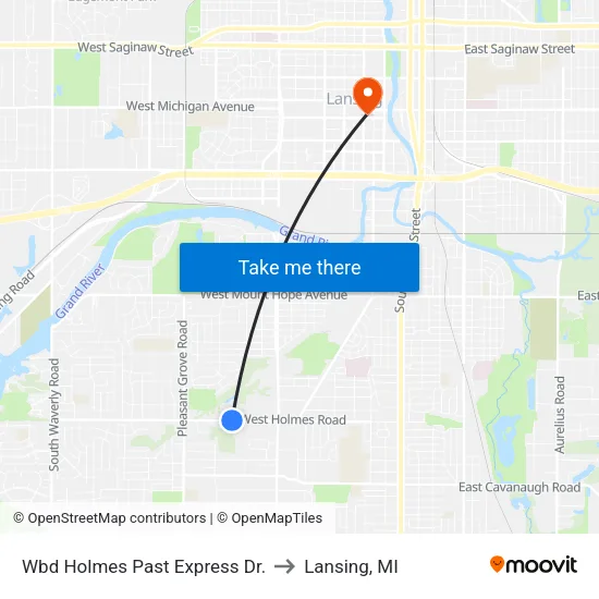 Wbd Holmes Past Express Dr. to Lansing, MI map