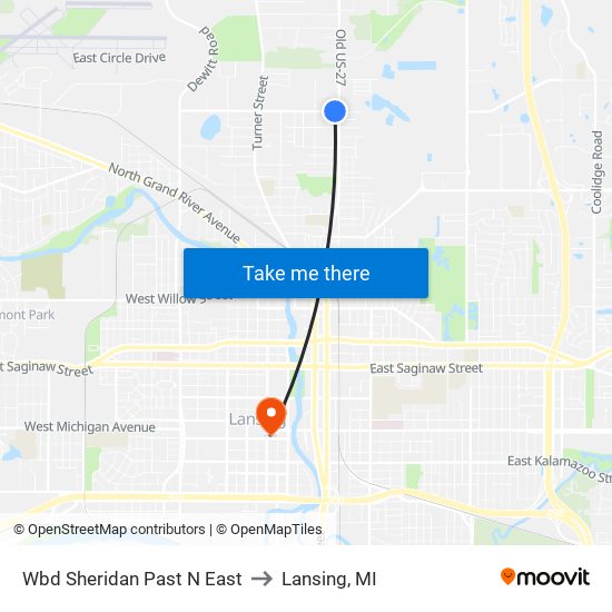 Wbd Sheridan Past N East to Lansing, MI map