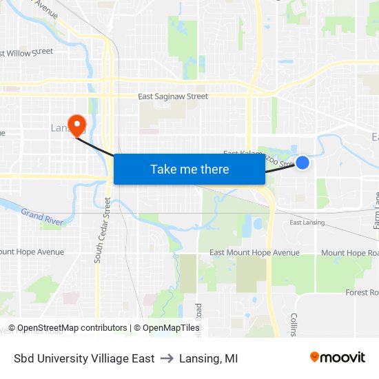 Sbd University Villiage East to Lansing, MI map