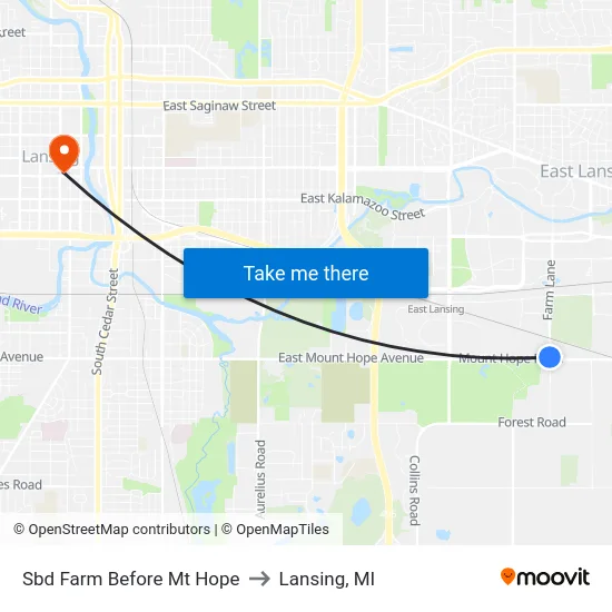 Sbd Farm Before Mt Hope to Lansing, MI map