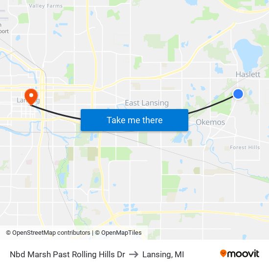 Nbd Marsh Past Rolling Hills Dr to Lansing, MI map