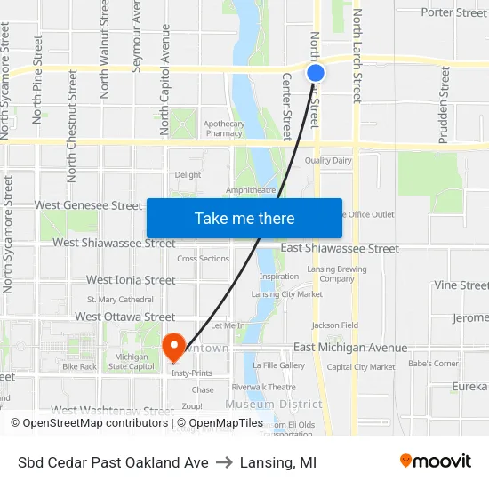 Sbd Cedar Past Oakland Ave to Lansing, MI map