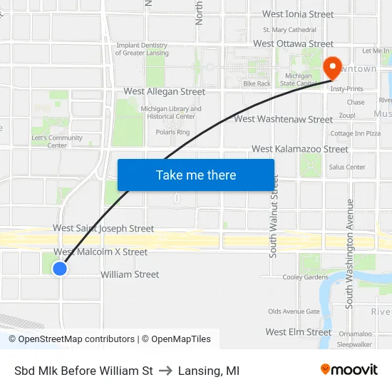 Sbd Mlk Before William St to Lansing, MI map
