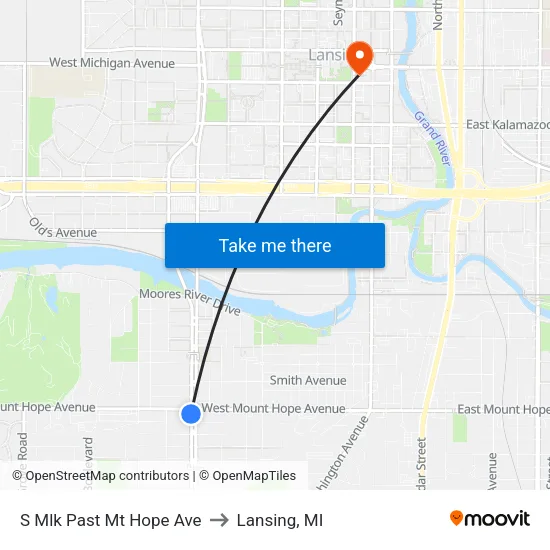 S Mlk Past Mt Hope Ave to Lansing, MI map