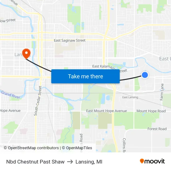 Nbd Chestnut Past Shaw to Lansing, MI map