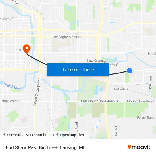 Ebd Shaw Past Birch to Lansing, MI map
