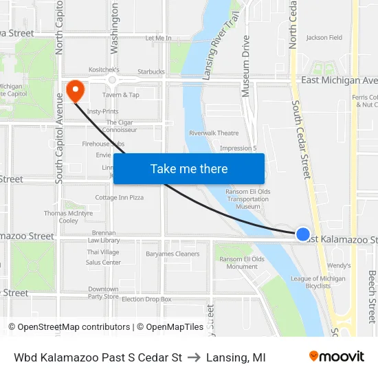 Wbd Kalamazoo Past S Cedar St to Lansing, MI map