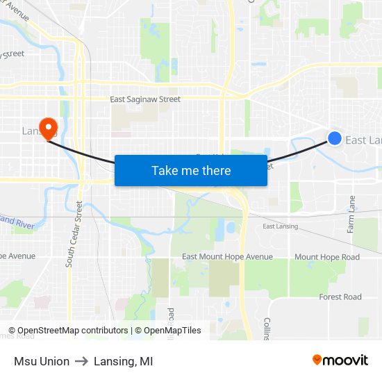 Msu Union to Lansing, MI map