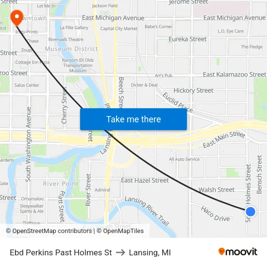 Ebd Perkins Past Holmes St to Lansing, MI map