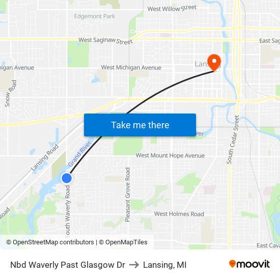 Nbd Waverly Past Glasgow Dr to Lansing, MI map