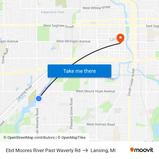 Ebd Moores River Past Waverly Rd to Lansing, MI map