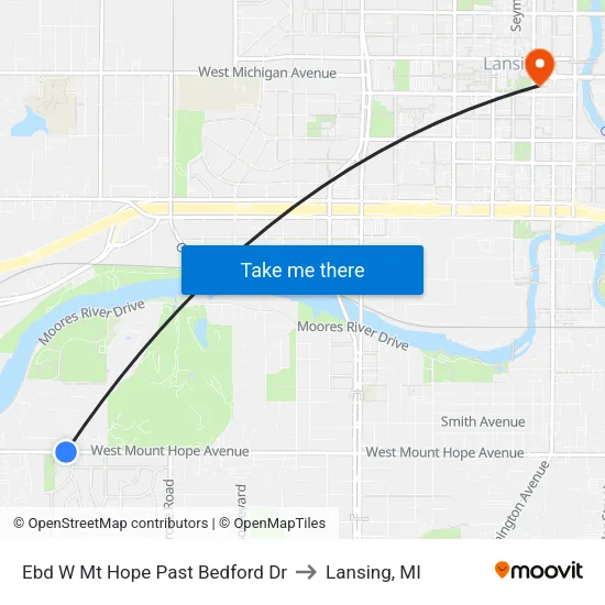 Ebd W Mt Hope Past Bedford Dr to Lansing, MI map