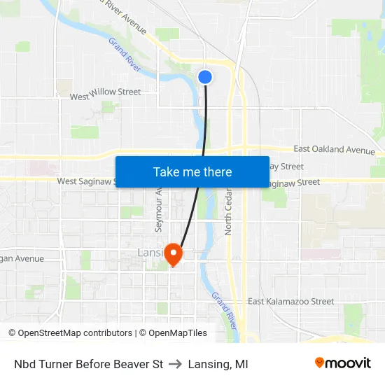 Nbd Turner Before Beaver St to Lansing, MI map