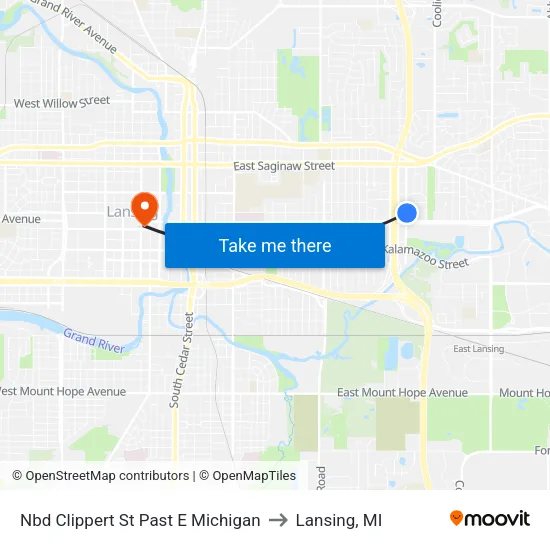 Nbd Clippert St Past E Michigan to Lansing, MI map