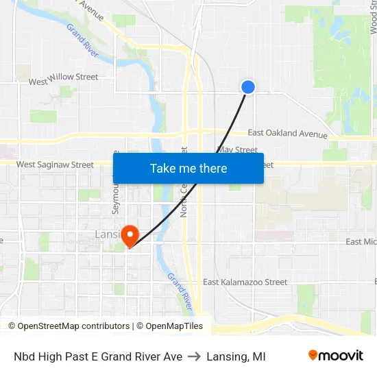 Nbd High Past E Grand River Ave to Lansing, MI map