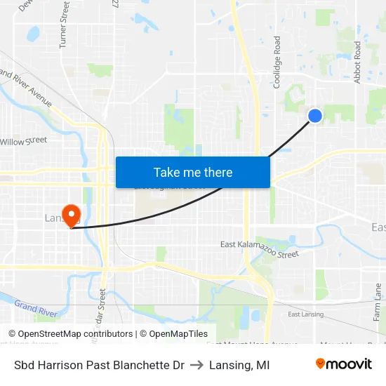 Sbd Harrison Past Blanchette Dr to Lansing, MI map
