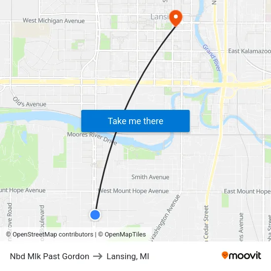 Nbd Mlk Past Gordon to Lansing, MI map