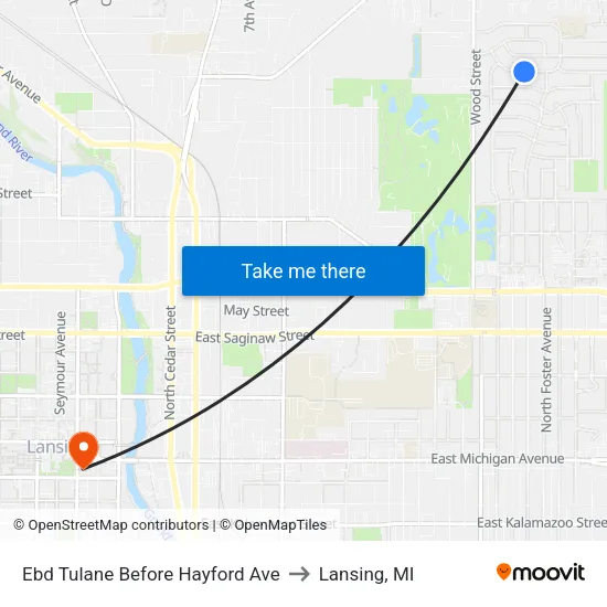 Ebd Tulane Before Hayford Ave to Lansing, MI map