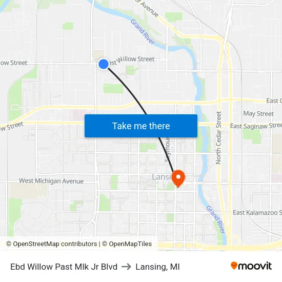 Ebd Willow Past Mlk Jr Blvd to Lansing, MI map