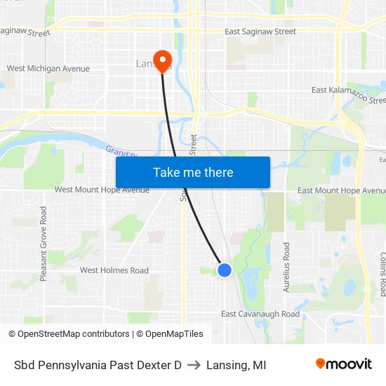 Sbd Pennsylvania Past Dexter D to Lansing, MI map