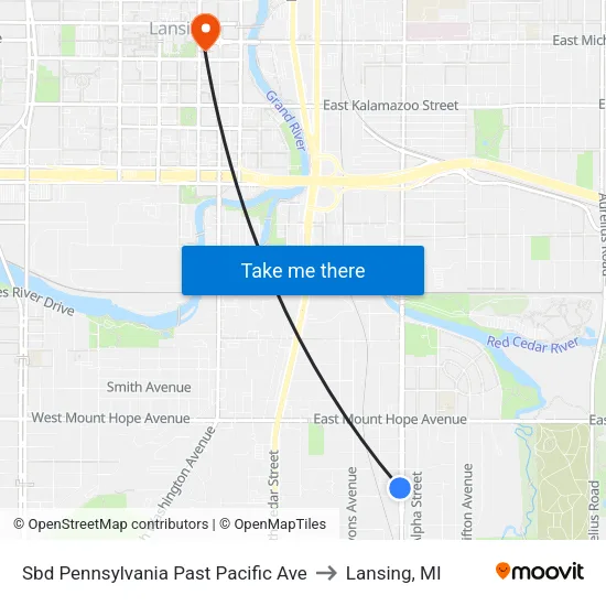 Sbd Pennsylvania Past Pacific Ave to Lansing, MI map