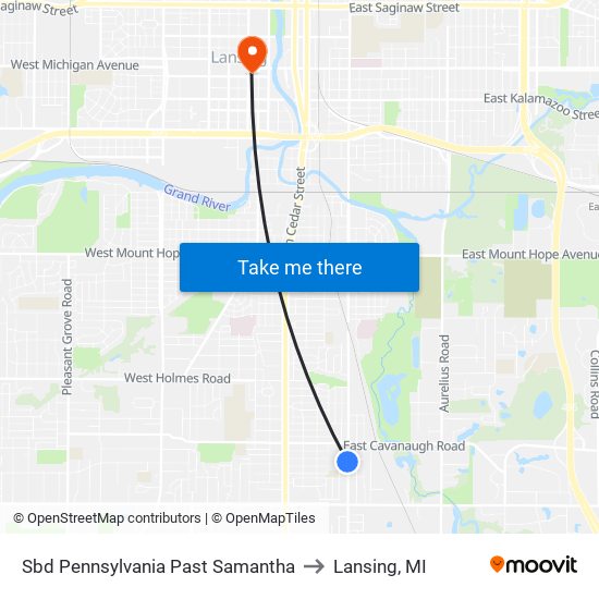 Sbd Pennsylvania Past Samantha to Lansing, MI map