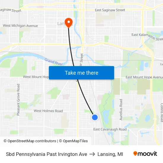 Sbd Pennsylvania Past Irvington Ave to Lansing, MI map