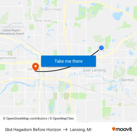 Sbd Hagadorn Before Horizon to Lansing, MI map