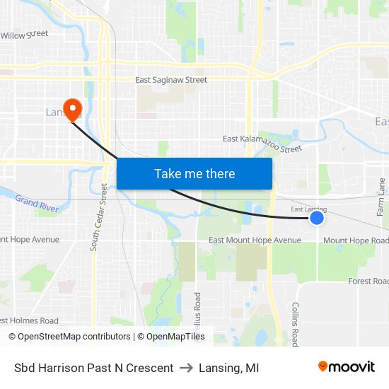 Sbd Harrison Past N Crescent to Lansing, MI map