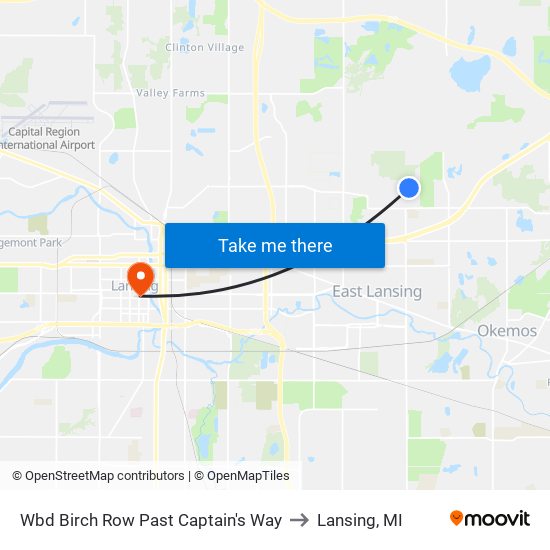 Wbd Birch Row Past Captain's Way to Lansing, MI map