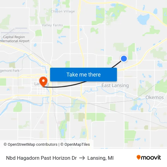 Nbd Hagadorn Past Horizon Dr to Lansing, MI map