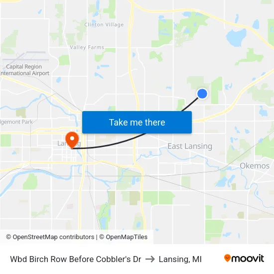 Wbd Birch Row Before Cobbler's Dr to Lansing, MI map